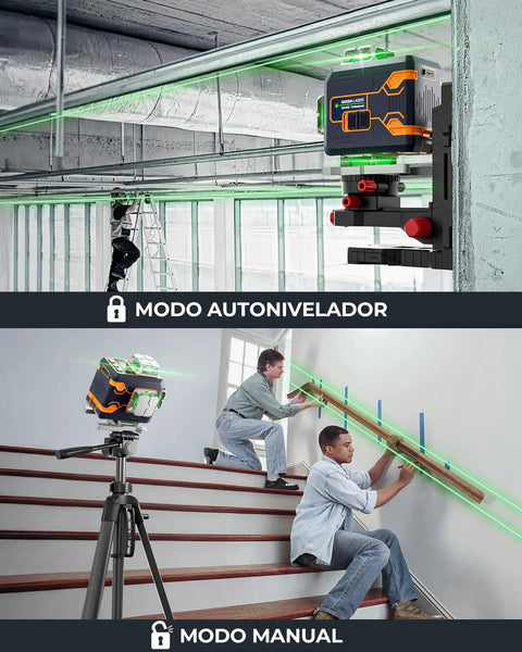 Green Cross Laser Level Self Leveling For Construction And Picture Hanging With 360 Horizontal And 180 Vertical Lines Type-C Charging 18 Hours Battery Outdoor Go-To Pro Grade Line Laser CM508 in use for precise alignment indoors and outdoors