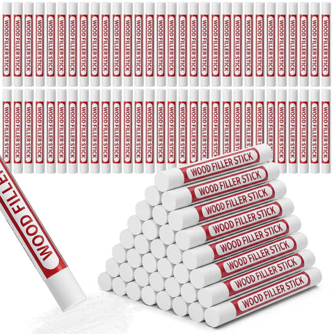 100 PCS Wood Filler Sticks Wax Crayons For Furniture Fix Ups And Scratch Coverage No Muss No Fuss Wood Knot Repair For DIY Home Restoration Projects Creating Invisible Fixes stacked and displayed.