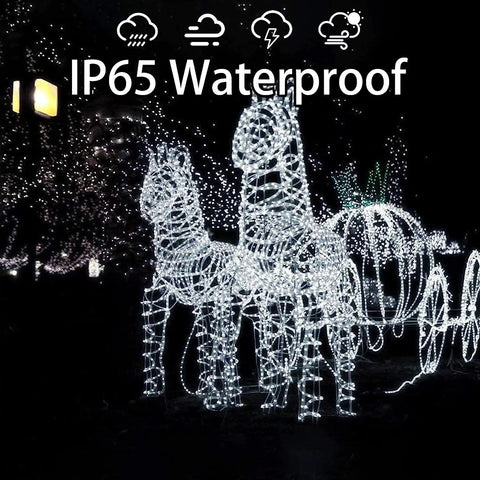 196ft 600 LED Outdoor Rope Lights With Remote Solar Powered IP65 Waterproof setup as horse carriage décor
