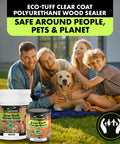 Premium Water Base Polyurethane Clear Coating In A Clean Matte Look For Indoor Wood Floors Counters And Concrete Offers Hella Tough Non Yellowing Protection Comes Packed In A Ready Pour Five Gallon Tub Perfect For Fast Home Revamps with family and dog in sunlight.