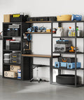 Modular Garage Storage System With Workbench And Pegboard Shelving, 117-Inch Heavy-Duty Steel Organizer with tools and storage boxes.