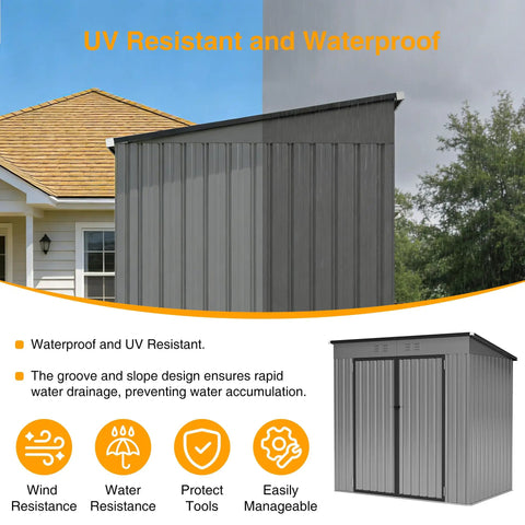 6 By 4 Ft Heavy Duty Metal Storage Shed With Sloped Roof And Lockable Door For All Season Outdoor Storage In Grey