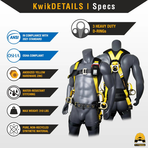 Typhoon Full Body Safety Harness With Cushioned Back And Shoulder Support Three Heavy Duty D Rings For Fall Protection ANSI OSHA Construction Roofing Tower Climbing Scissor Lift Worksite Ready