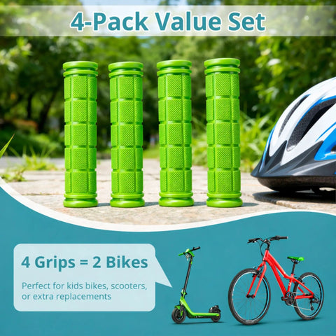 4 Pack Rubber Bike Handlebar Grips Replacement Non Slip Grips For Kids Bikes Scooters BMX Mountain And Cruiser Bikes Green