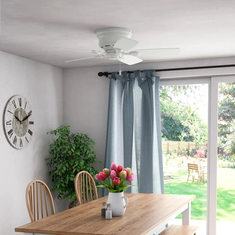 42 Inch Indoor Ceiling Fan No Light With Low Profile Flush Mount And Five Blades For Bedroom Living Room And Kitchen Pull Chain Snow White