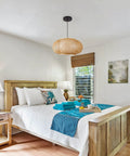 Basket Weave Bamboo Pendant Light with Natural Rattan Shade, 15 Inch Single Bulb Chandelier for Kitchen Island or Nursery