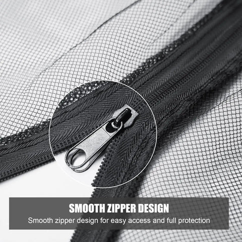 Close-up of the zipper on the 9-11 Ft Outdoor Umbrella Mosquito Net, Universal Hanging Patio Screen With Zipper, Polyester Mesh.