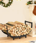 Sturdy Steel Firewood Rack For Indoor And Outdoor Use 32 Inch Log Holder With Tool Hook And Adjustable Feet by fireplace