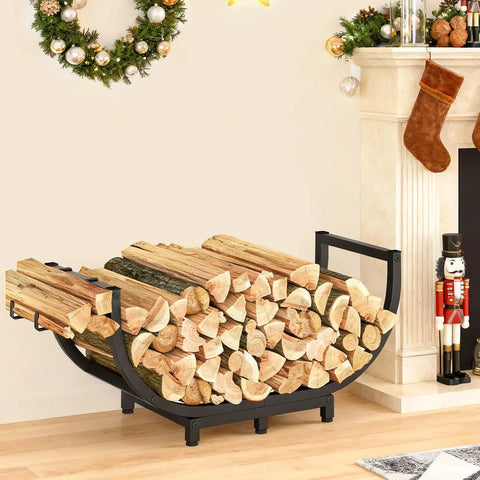 Sturdy Steel Firewood Rack For Indoor And Outdoor Use 32 Inch Log Holder With Tool Hook And Adjustable Feet by fireplace