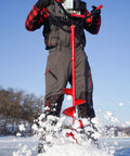 Person using 12 Inch Ice Auger Extension For Powerheads With 7/8 Inch Connection, Built Tough In Powder Coated Steel With Durable Welds.