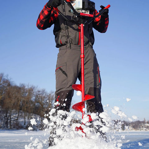 Person using 12 Inch Ice Auger Extension For Powerheads With 7/8 Inch Connection, Built Tough In Powder Coated Steel With Durable Welds.