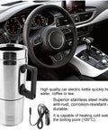 12V Car Electric Kettle Rock Solid Fast Heating Fits Standard Cup Holders Food Grade Stainless Steel in car interior