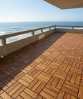 Balcony with Teak Wood Interlocking Floor Tiles EZ Floor 12x12 Inch Pack Of 10 Solid Brown Indoor Outdoor DIY Installation