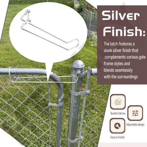 Wire Arm Throw Over Gate Latch For Chain Link Fences, Durable Residential Gate Hardware, Fits 1 And 1 Eighth Inch Or 1 And 3 Eighth Inch Tube Frames, Silver Finish, 13.5 Inches Long, Easy Install, Versatile Gate Accessory installed on chain link fence