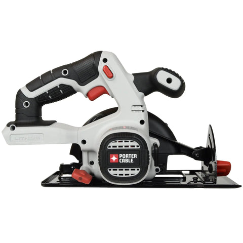 PCC661 20V Max Porter Cable 5.5 Inch Circular Saw Bare Tool with 3000 RPM high performance motor side view, compact design.