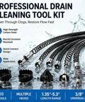 Professional Drain Cleaning Tool Kit featuring 10 tools, carbon steel cables, multiple heads for K400 C4 C6 C7 C8 C9 machines.