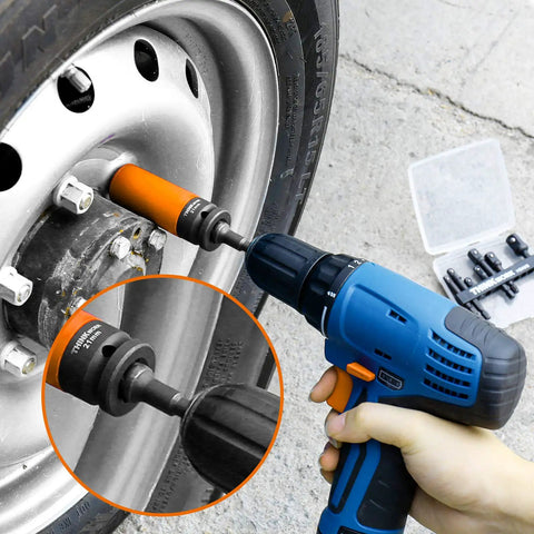 Heavy Duty Impact Socket Adapter Set For Power Tools with cordless drill on car wheel lug nut