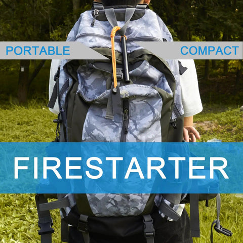 Extra Large Ferro Rod Fire Starter Kit 6 Inch by Half Inch Flint and Steel Survival Tool attached to backpack outdoors