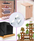 16pcs mini fixed 1-inch non-swivel caster wheels with screws and tape; silver metal casters shown on shelf and cabinet.