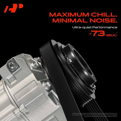 Premium AC Compressor With Clutch Replacement Straight Up Built Tough, features black pulley for silent performance.