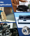 Collage showing wheelbarrows, printers, gears, and flanged ball bearings with wide application for 20-Pack MF63ZZ Flanged Ball Bearings 3mm x 6mm x 2.5mm Double Metal Seal Chrome Steel Deep Groove for Wheelbarrows, 3D Printers, Fax Machines, and Power Tools