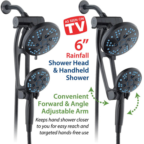 Dope Spa Station High Pressure Rainfall And Handheld Shower Head Combo with adjustable arm, showing six-inch heads