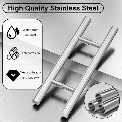 16 Inch Sliding Glass Shower Door Handle Back To Back Pull In SUS304 Stainless Steel Brushed Nickel Finish Compatible With Glass Thickness 0.12 To 0.6 Inch 200 Millimeter Hole Spacing Replacement Hardware For Shower Enclosures, close-up view
