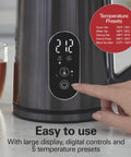 Digital Temperature Control Electric Tea Kettle 1.7L Fast Boil 1500W With 5 Presets Keep Warm BPA Free Double Wall Stainless Steel