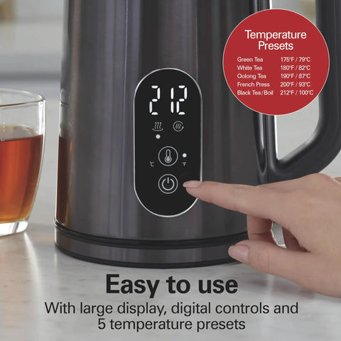 Digital Temperature Control Electric Tea Kettle 1.7L Fast Boil 1500W With 5 Presets Keep Warm BPA Free Double Wall Stainless Steel