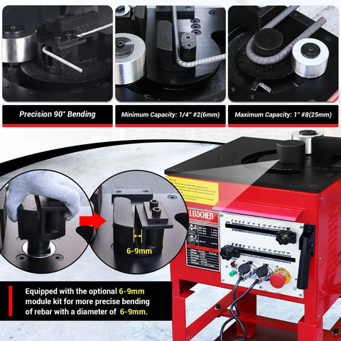 LOschten 1700W Desktop Electric Hydraulic Rebar Bender Zero To 180 Degrees Bends Up To Inch Eight Steel Rod Six To Twenty Five Millimeters, precision bending features.