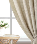 Boho Curtain Set With Faux Linen Texture 2 Panels Light Filtering Back Tab Drapes 84 Inches Long 52W By 84L Natural Jacquard Weave