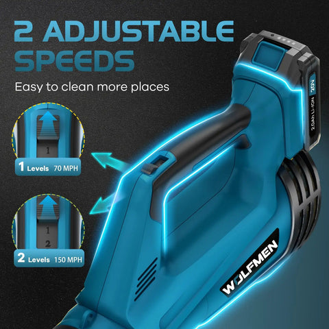 Cordless Leaf Blower With Two Batteries And Charger, 2-Speed Lightweight No-Hassle Tool; adjustable speed feature highlighted