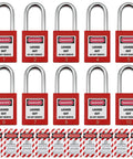 10 Pack Lockout Tagout Safety Padlocks Kit With Keyed Differently Locks And Red Tagout Tags, Durable Plastic Security Locks