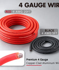 Straight Up 4 Gauge Auto Audio Hook Up Kit With 20 Ft Oxygen Free Copper Power Cable And 8 Gauge Speaker Runs For Dual Subs Includes Heavy Duty Anl Fuse Holder And Quick Install Ground Distribution Block with red and black 4 AWG wires