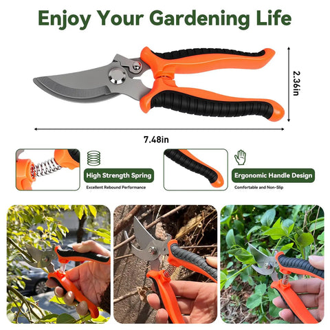 Pruning shears from Long Handle 60 Inch 3 In 1 Weed Removal Tool Set with ergonomic grip and high-strength spring in use