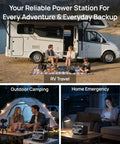 Your Go To Portable Power Station With 60W Solar Panel Included 288Wh LiFePO4 Battery 350W Continuous 600W Peak 7 Port Design Fast Charge pictured during RV travel and outdoor camping.