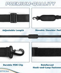 Heavy Duty Ski Straps And Pole Carrier With Adjustable Length And Cushioned Shoulder Sling Black components detailed view.