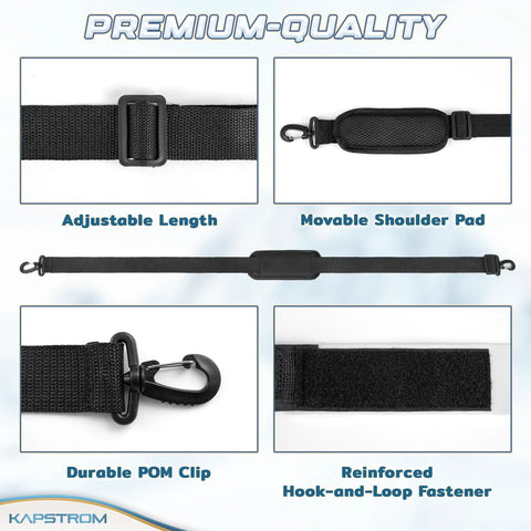 Heavy Duty Ski Straps And Pole Carrier With Adjustable Length And Cushioned Shoulder Sling Black components detailed view.