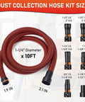 10-Foot Dust Collection Hose Kit For Table Saws And Power Tools To Shop Vacuums with included adapters on display