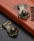 Old-School Antique Metal Hasp Lock Set Of 2 with screws, 35x46mm, on wood surface, Retro Iron Box Hardware, Easy Install, Durable Safety Lock