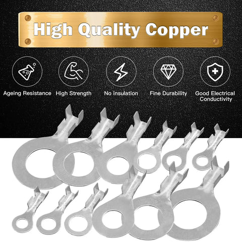 Six Size Copper Ring Crimp Terminals Kit 240 Pcs Non Insulated O Type Open Barrel Wire Lugs Assorted Sizes M3.2 to M10.5