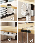 Electric Standing Desk With 71-Inch By 32-Inch Splice Board Desktop accessories: cup holder, hooks, cable tray, organizer.