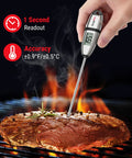 Digital Food Thermometer For Cooking And Baking With A Long 5.3 Inch Probe measuring meat on grill
