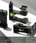 Pro Grade Fine Tuning Laser Level Mount With Magnetic Pivot Base And Adjustable Spring Clip 360 Degree Swivel Height Adjust Fits One Quarter Inch And Five Eighth Inch Threads Versatile Cross Line Laser Bracket PV16 Plus, black plastic, shown with 1/4-20 and 5/8-11 mounts