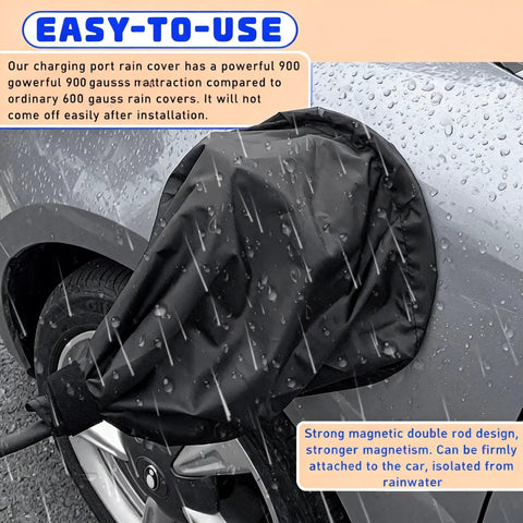 Slick EV Charger Plug Port Cover With Heavy Duty Waterproof Seal All Weather Protection Against Rain Sun And Snow Shields Your Tesla And Sweet Electric Rides From Dust Debris Silver, black charging port cover with strong magnet, waterproof, rain protection.
