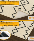 Before and after using 12 Pack Rug Tape Grippers For Hardwood Floors Non Slip Carpet Tape For Area Rugs Reusable Double Sided Rug Pad Tapes Keeps Rugs From Sliding And Flat On Tile Wood Marble Floors