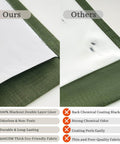 Comparison of dual layer linen blackout curtains with 100% blackout liner vs. competitors with poor-quality coating.