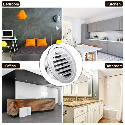 Collage of a 4 Inch Round Dryer Vent Covers Set Durable Stainless Steel Soffit Vents With Mesh Screen for various room types