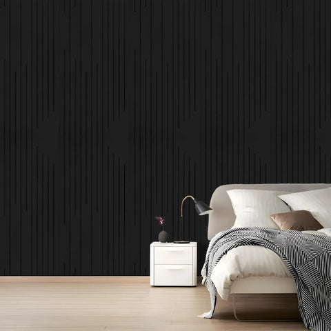Fresh Groove Design Acoustic Wall Panels For Legit Sound Absorption And Echo Reduction Solid Noise Blocking, modern black textured finish in bedroom.