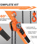 Three Quarter Ton Manual Lever Hoist Come Along With 1650Lbs Capacity, Two Hooks, Ten Feet Chain, Heavy Duty Orange Lifting Tool